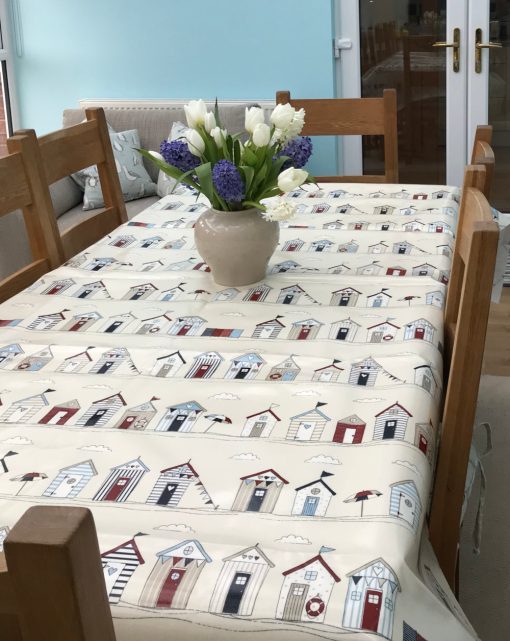 Beach Huts Blue Oilcoth tablecloth