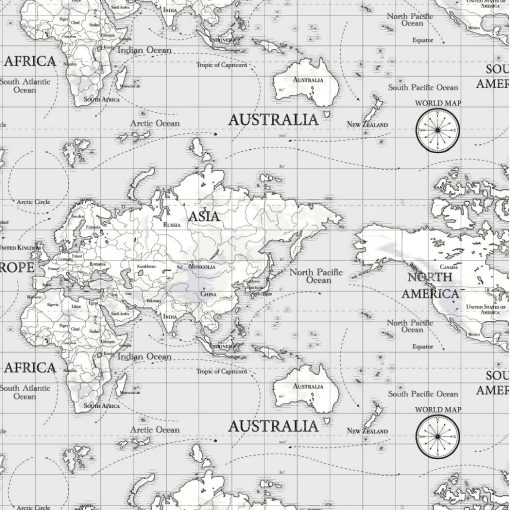 Maps Grey Matt Oilcloth Tablecloth